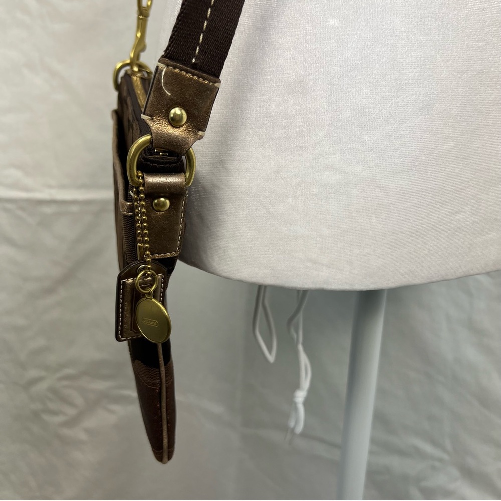 Coach chocolate brown and bronze crossbody with adjustable strap. - Picture 8 of 10
